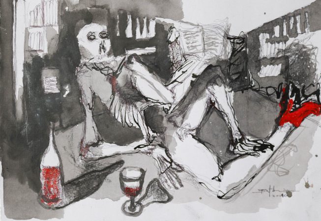 BUTCHECA Leitor feliz (happy reader) Acrylic on canvas 42cm-30cm USD 200