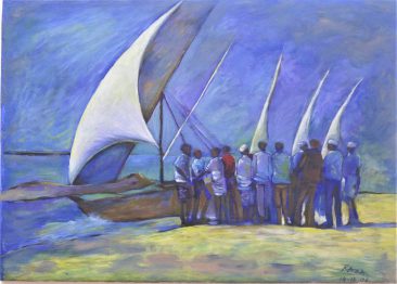 Raza Fish Auction Acrylic on Canvas 65 x 90 750 USD