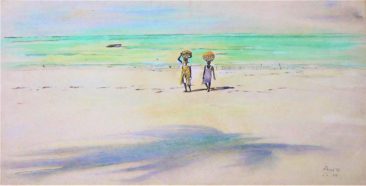Seaweed Collectors Watercolor on Paper 81 x 47 400 USD