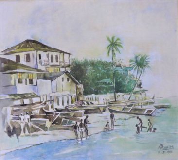Swimming at Dockyards Watercolor on paper 58 x 63cm 700USD